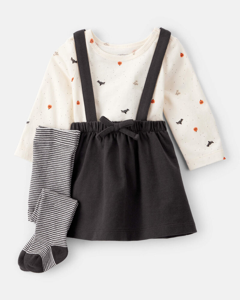 Baby 3-Piece Halloween Tee & Jumper Set - White/Black, image 1 of 6 slides