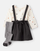 Baby 3-Piece Halloween Tee & Jumper Set - White/Black, image 1 of 6 slides