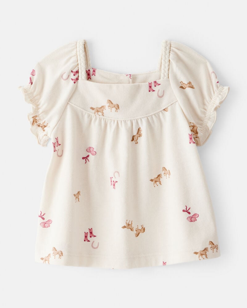 Baby Girl Cowgirl Print Short-Sleeve Top - Cream, image 1 of 4 slides