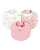 Baby 3-Pack Floral Bibs - Pink/Ivory, image 1 of 4 slides