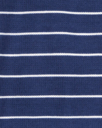 Kid Striped Loose Fit Waffle Knit 2-Piece Pajamas - Navy, 