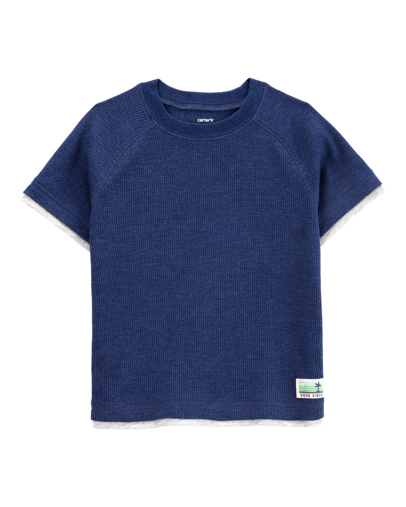 Baby Short-Sleeve Waffle Knit Tee - Navy, image 1 of 3 slides