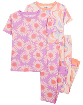 Kid 4-Piece Daisy 100% Snug Fit Cotton Pajamas, 
