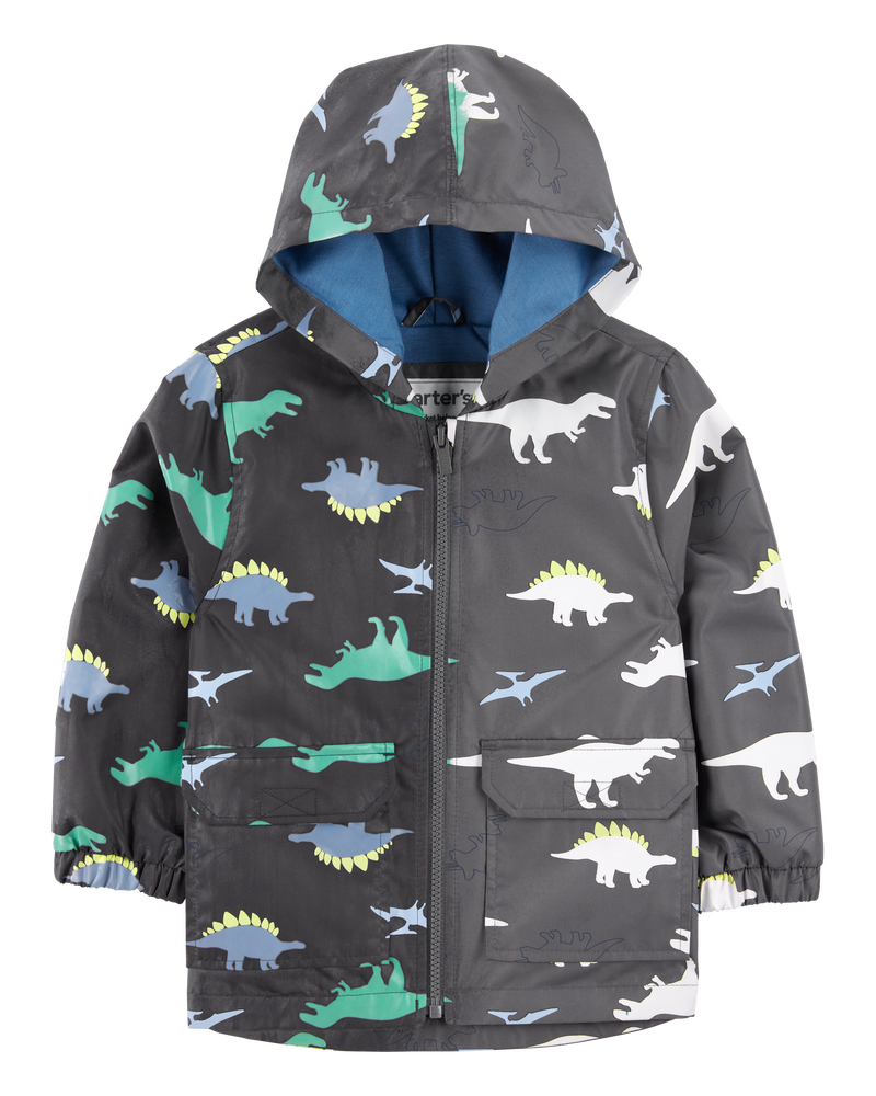 Toddler Dinosaur Color Changing Rain Jacket - Grey, image 2 of 6 slides