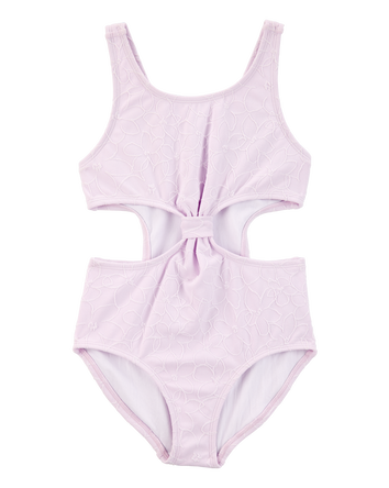 Girls 1-Piece Ribbed Cut-Out Swimsuit - Purple, 