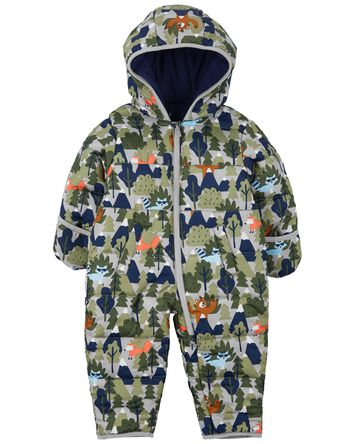 Baby Hooded Woodland Print Snowsuit, 