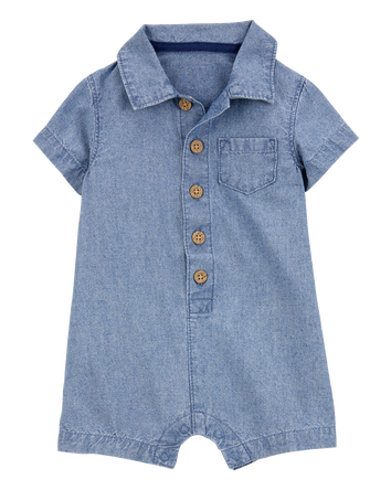Baby Chambray Polo Romper, 