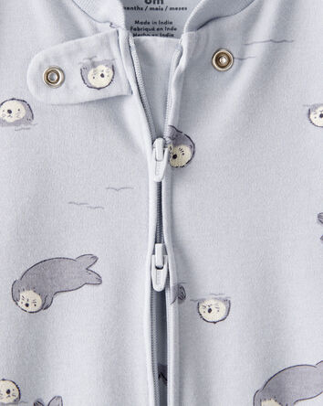 Otter Print 100% Cotton Long-Sleeve Snug Fit Sleep & Play Pajamas - Blue, 