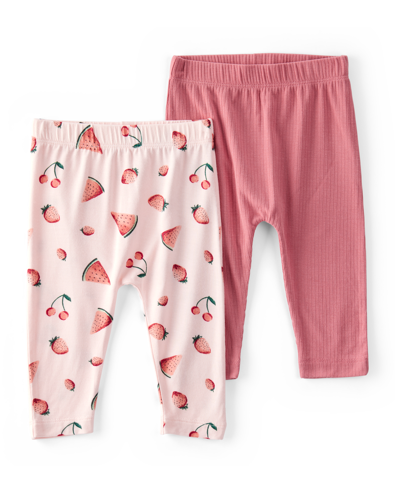 Baby Girl 2-Pack PurelySoft Pull-On Pants - Pink, image 1 of 7 slides