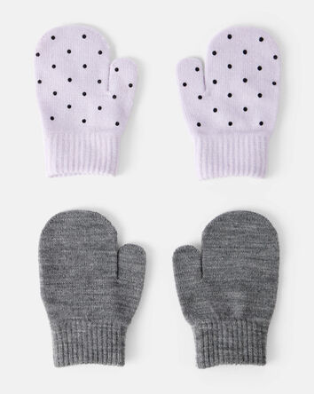 Toddler Girl 2-Pack Cat Polka Dot Winter Mittens - Purple/Grey, 