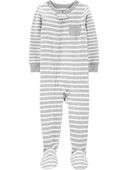 Grey - Baby 1-Piece Striped 100% Snug Fit Cotton Footie Pajamas