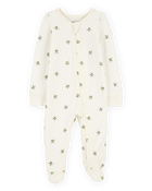 Baby Leaf Print 2-Way Zip PurelySoft Sleep & Play Pajamas - Ivory, image 1 of 6 slides