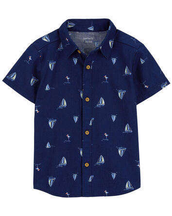 Toddler Sailboat-Print Button-Front Shirt, 