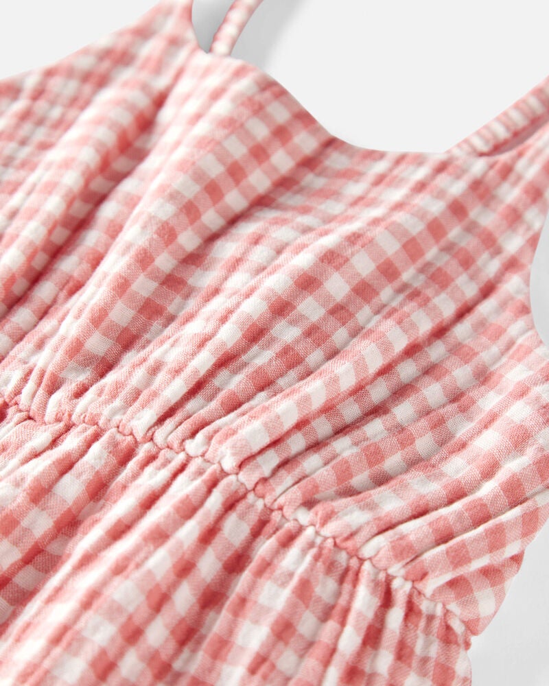 Toddler Organic Cotton Gauze Gingham Jumpsuit, image 2 of 4 slides