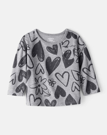 Toddler Girl 2-Piece Heart Print Top & Flare Stretch Leggings Set - Grey, 
