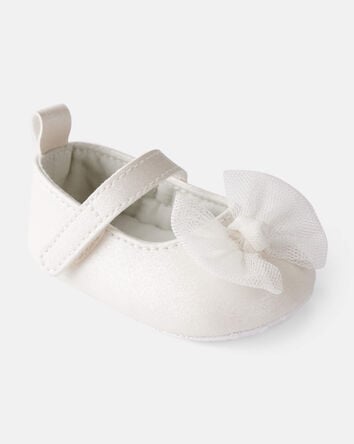 Baby Girl Tulle Bow Dress Shoes - White, 