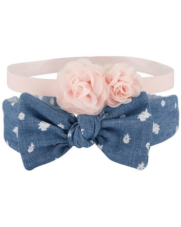 Baby 2-Pack Floral & Bow Detail Headwraps, 