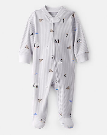 Baby Penguin Print Cotton Long-Sleeve Sleep & Play - Grey, 