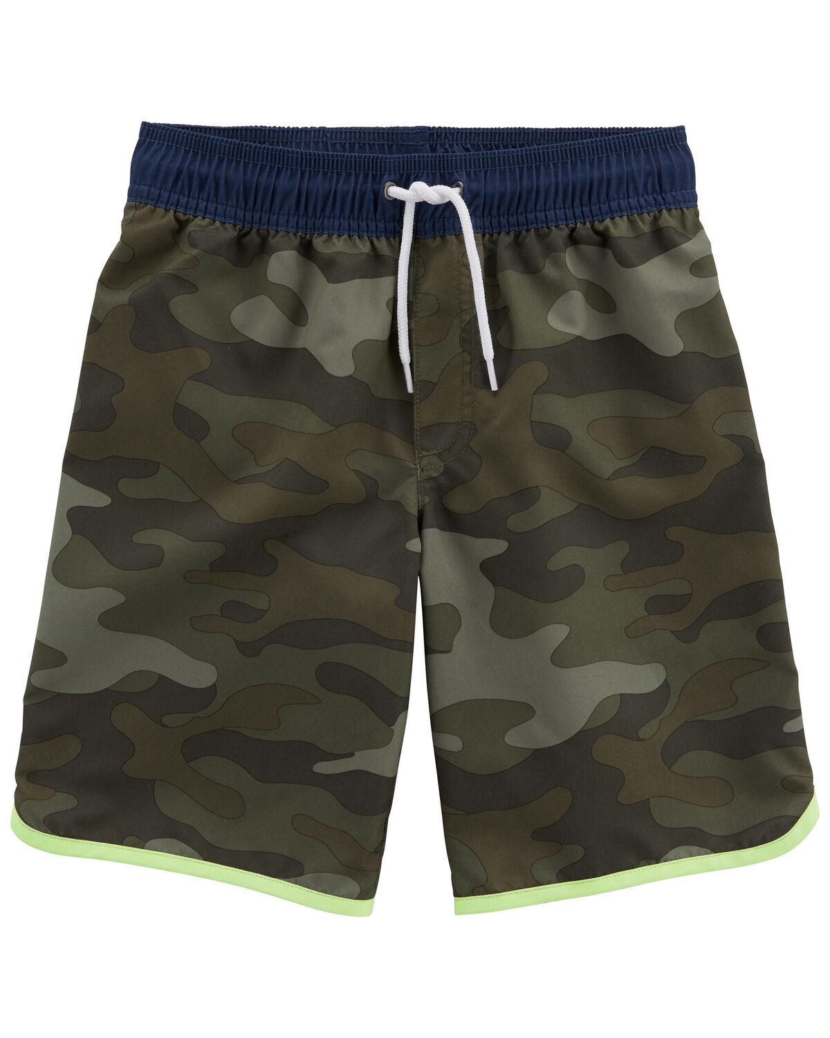 Green Kid Camo Swim Trunks