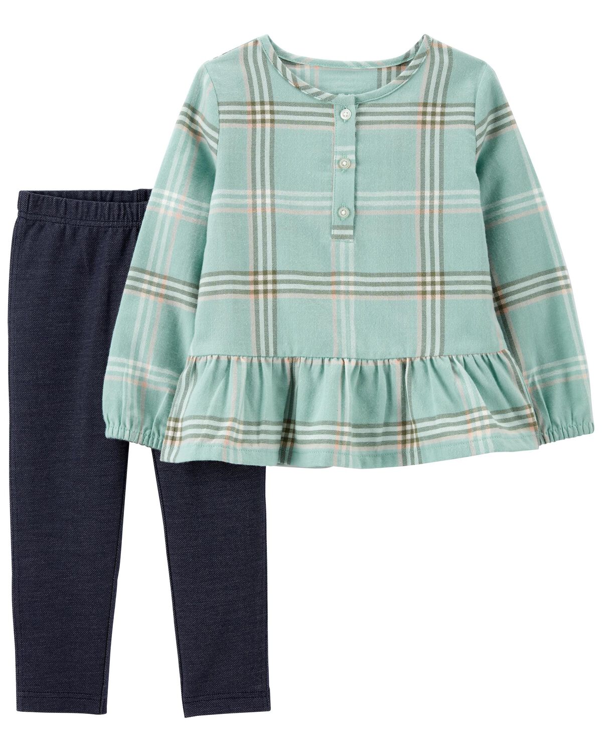 Green Plaid Baby 2-Piece Babydoll Shirt & Knit Denim Pant Set | carters.com