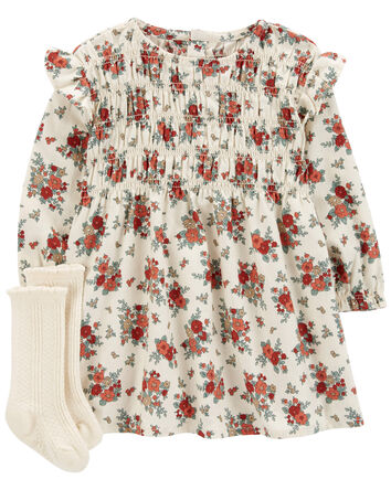 2-Piece Floral Dress & Sock Set, 