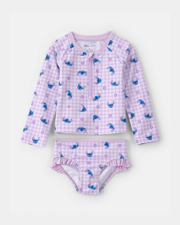 Toddler Girl 2-Piece Disney&copy; Lilo & Stitch Gingham Long-Sleeve Rashguard Swimsuit Set - Purple, 
