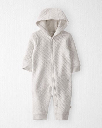 Baby Organic Cotton Quilted Double Knit Hooded Pram, 