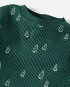 Baby Waffle Knit Pajamas Set Made with Organic Cotton in Evergreen Trees, image 2 of 4 slides