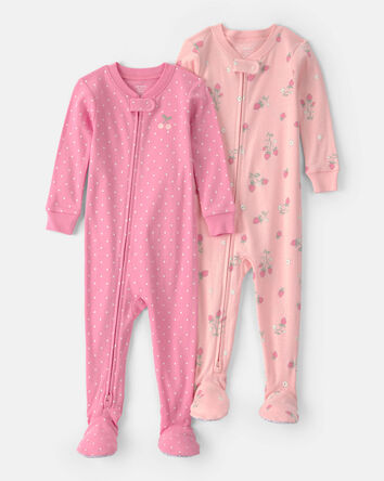 Baby Girl 2-Pack Strawberry Floral Snug Fit 1-Piece Pajama Set - Pink, 