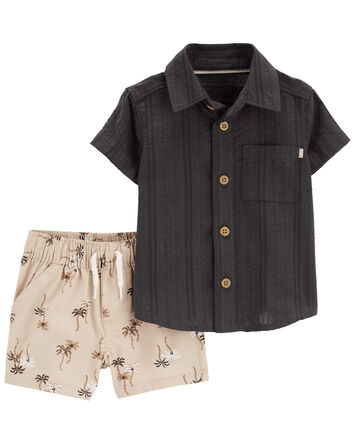Baby 2-Piece Button-Front Shirt & Palm Tree Short Set, 