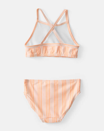 Toddler Girl 3-Piece Striped Rashguard Swimsuit Set - Orange, 