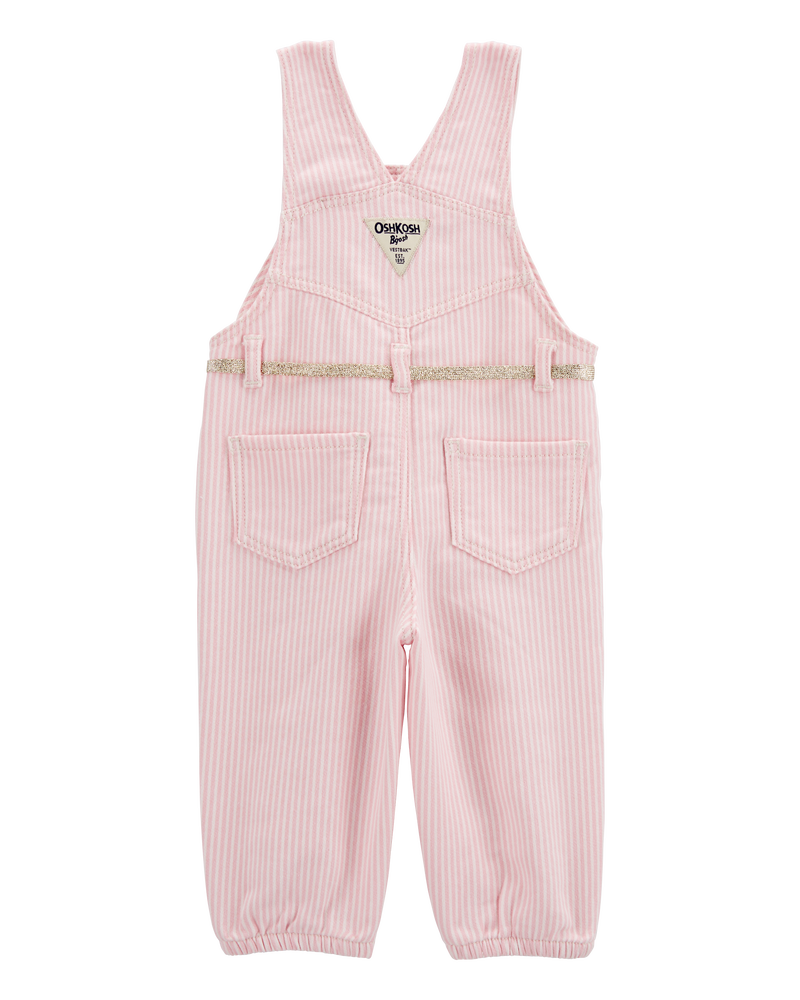 Baby Knit Denim Hickory Stripe Overalls - Pink, image 2 of 4 slides