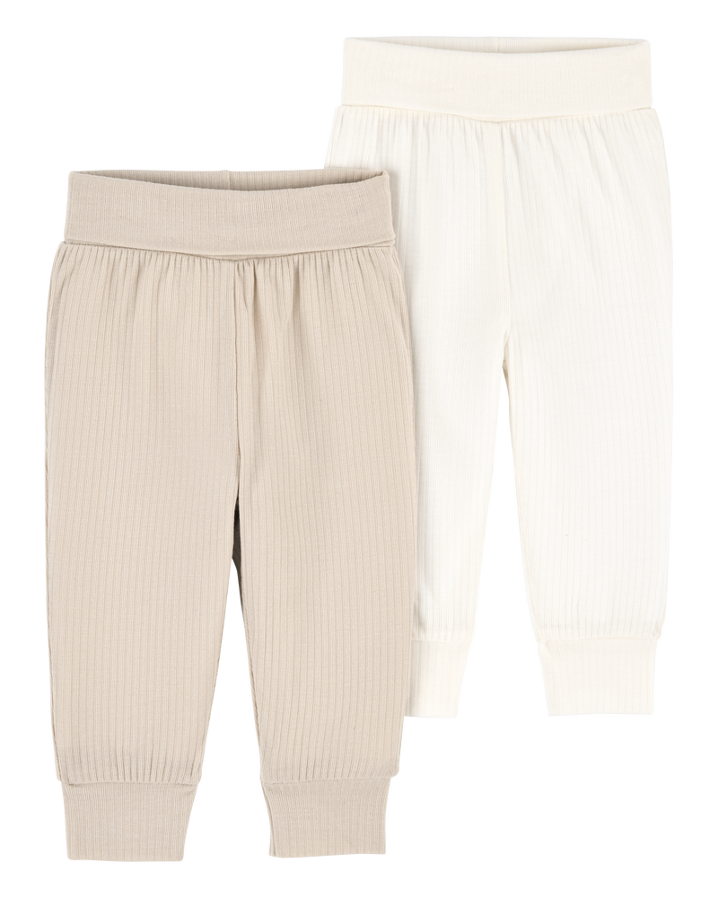 Baby Girl 2-Pack PurelySoft Pull-On Pants - Khaki/Ivory, image 1 of 5 slides