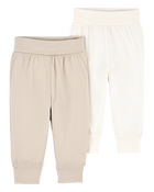 Baby Girl 2-Pack PurelySoft Pull-On Pants - Khaki/Ivory, image 1 of 5 slides