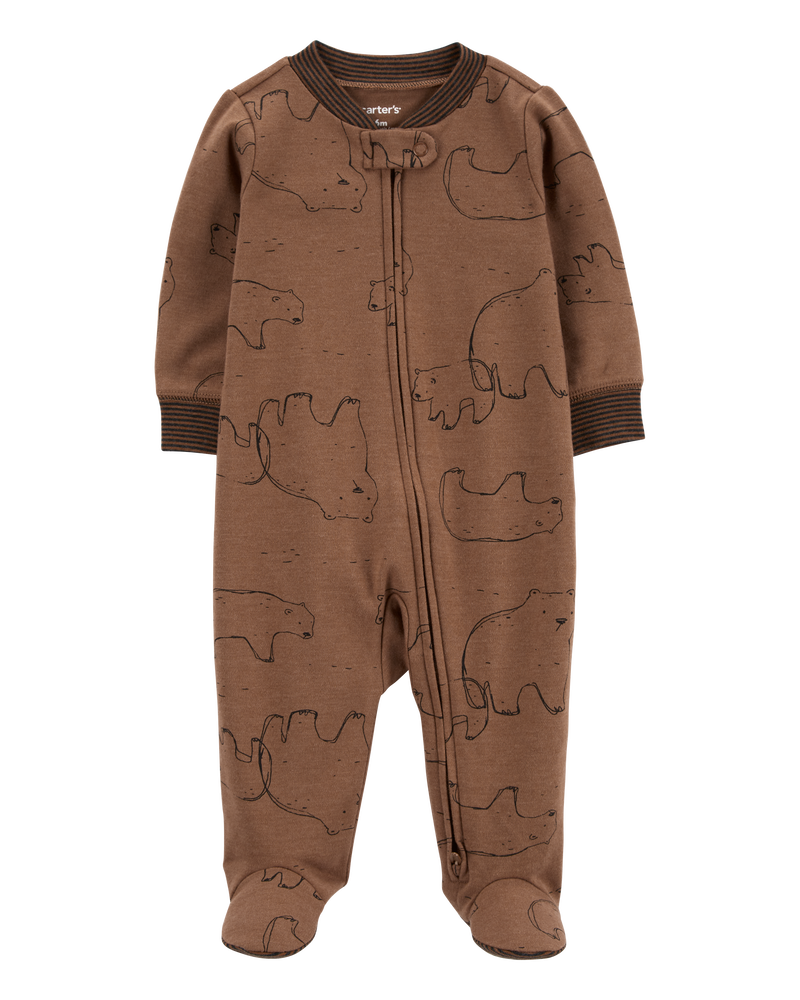 Baby Polar Bear 2-Way Zip Cotton Blend Sleep & Play Pajamas, image 1 of 5 slides