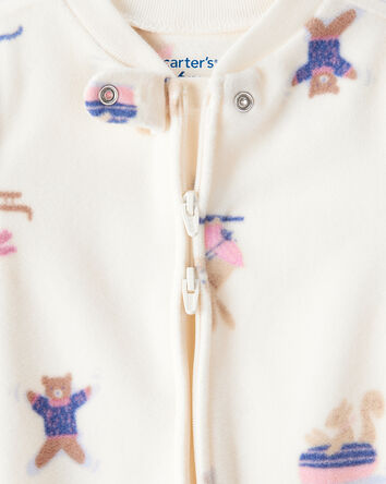Baby Girl Animal Ski Print Loose Fit Long-Sleeve Sleep & Play Pajamas - Cream, 