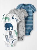 Wildlife - Baby Organic Cotton Rib 3-Pack Wildlife-Print & Striped Bodysuits