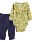 Green/Navy - Baby 2-Piece Floral Bodysuit Pant Set