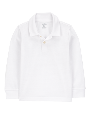 Toddler Pique Long-Sleeve Uniform Polo Shirt - White, 