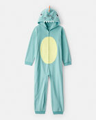 Boys Dinosaur Fleece Hooded Long-Sleeve Zip-Up 1-Piece Pajamas - Blue, image 1 of 3 slides