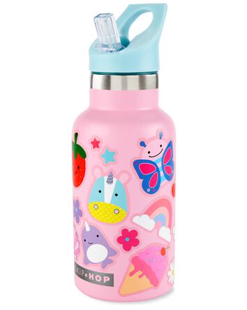 Stainless Steel Canteen Bottle With Stickers - Pink, 