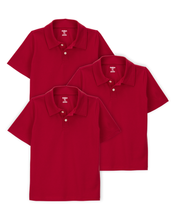 Kid 3-Pack Pique Uniform Polo Shirts - Red, 