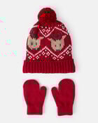 Baby Boy 2-Pack Reindeer Fair Isle Winter Hat & Mittens - Red, image 1 of 3 slides