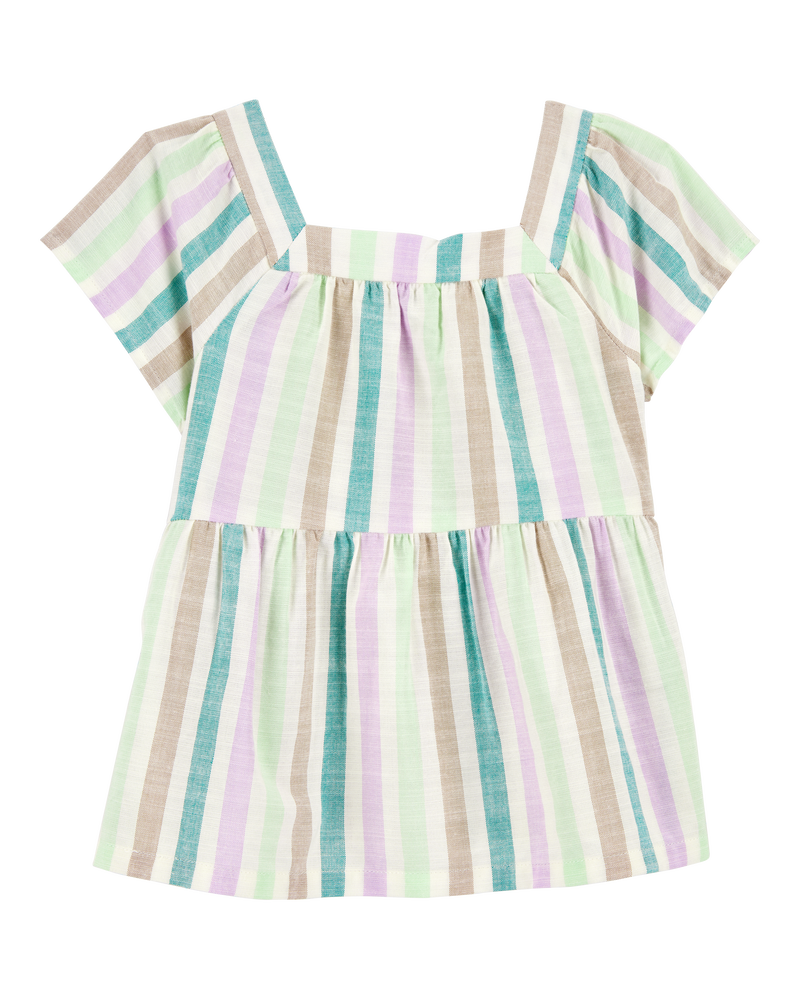 Toddler Striped Short-Sleeve Linen Look-Alike Fashion Top, image 1 of 3 slides