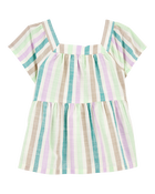 Toddler Striped Short-Sleeve Linen Look-Alike Fashion Top, image 1 of 3 slides
