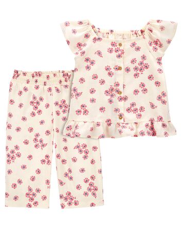 Baby 2-Piece Floral Linen Top & Flare Pants Set
, 
