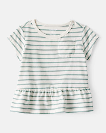 Baby Girl Striped Short-Sleeve Peplum Top - White/Green, 