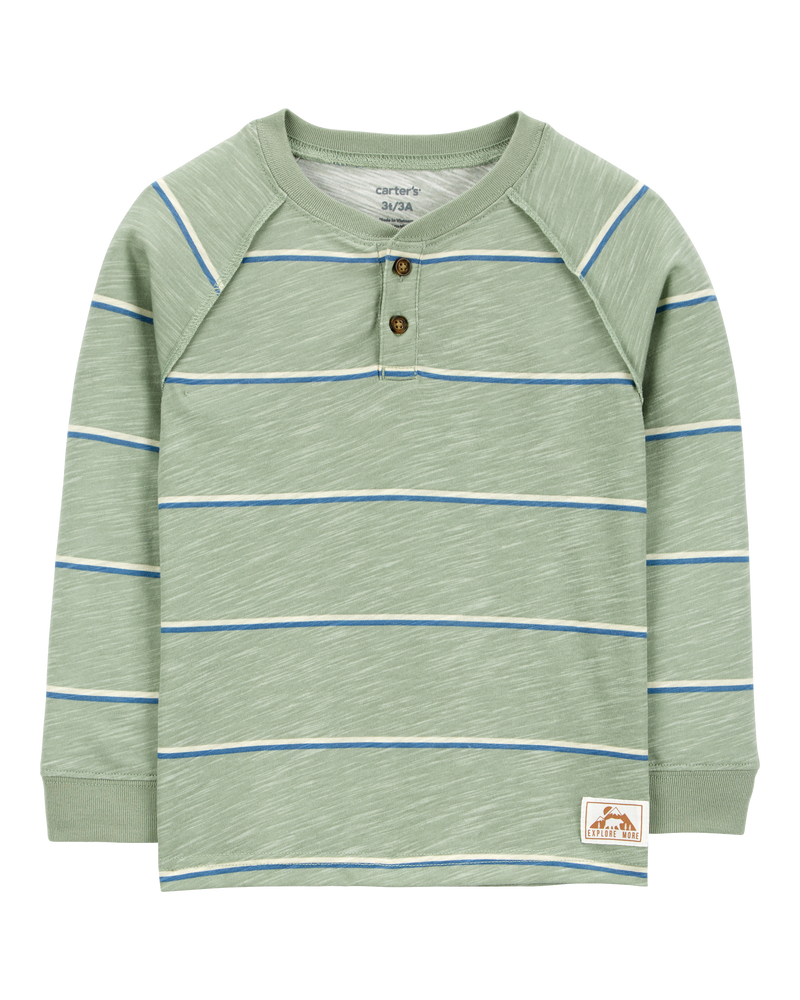 Baby Striped Cotton Blend Long-Sleeve Henley, image 1 of 3 slides