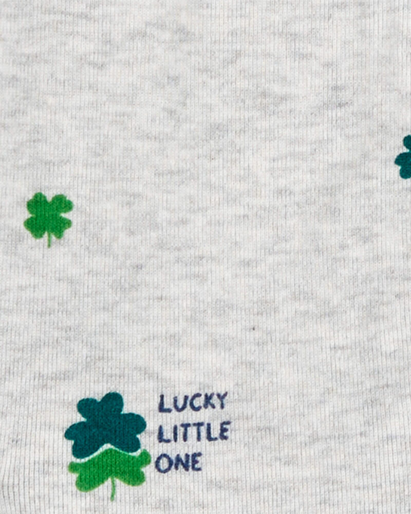 Baby St. Patrick's Day 2-Way Zip Cotton Sleep & Play Pajamas - Grey, image 2 of 3 slides