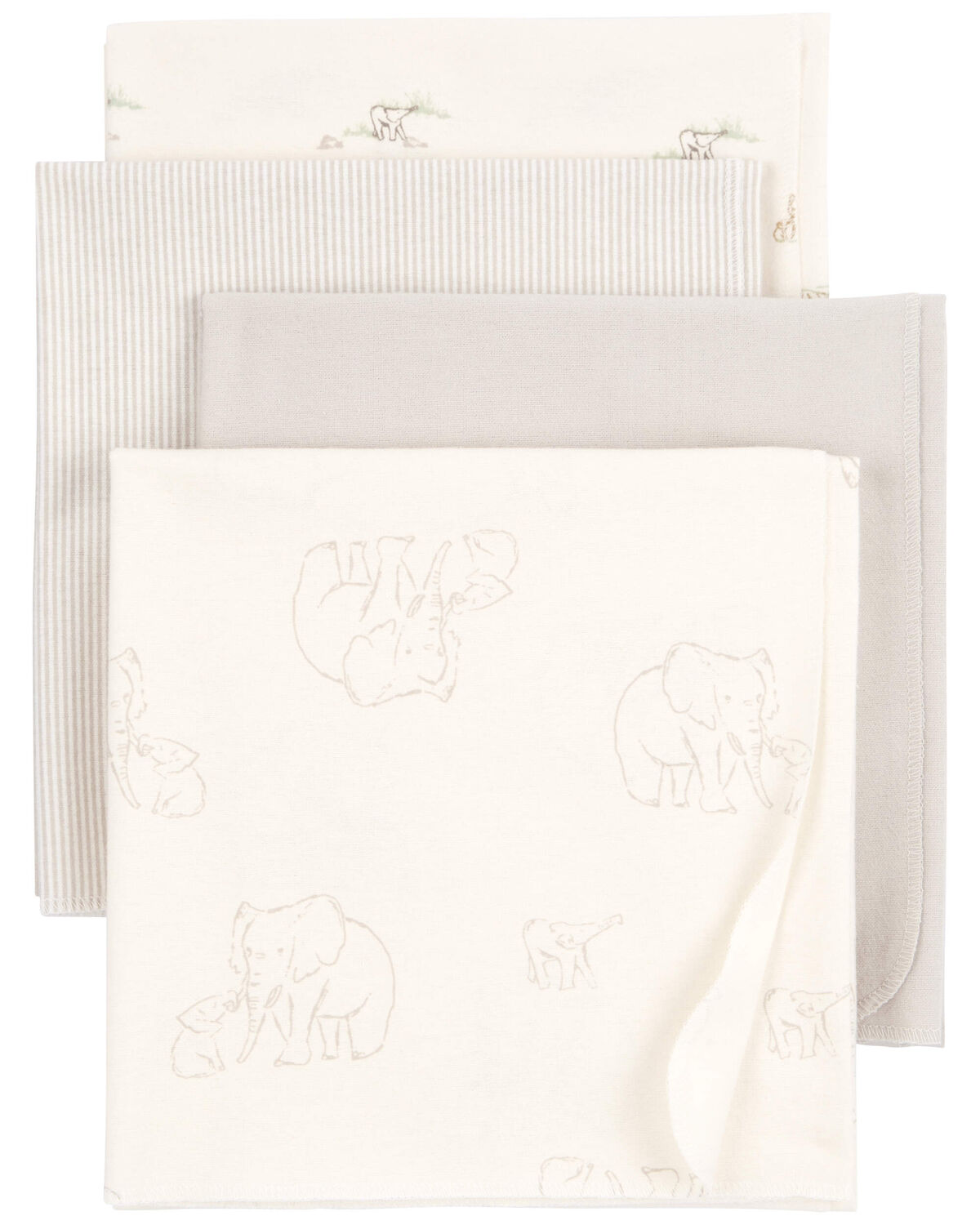 White/Grey Baby 4Pack Elephant Receiving Blankets